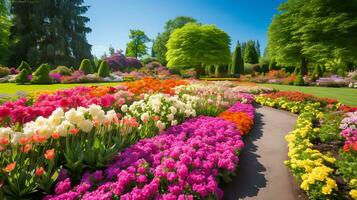 en skön blomma trädgård spricker med vibrerande vektor konst genererad förbi ai foto