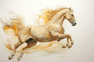 vattenfärg häst målning, abstrakt teckning av en löpning måla stänkte häst, generativ ai illustration foto