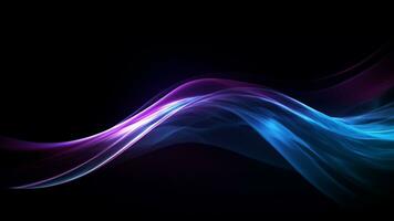 en blå och lila strömmande Vinka på en mörk bakgrund, modern tech abstrakt bakgrund, generativ ai foto