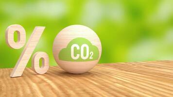 de co2 ikon på trä boll för ekologisk begrepp 3d tolkning foto