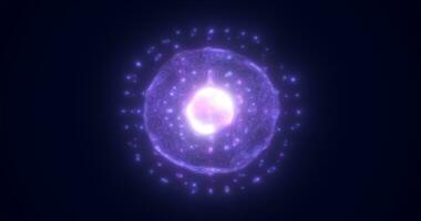 blå energi lysande sfär trogen atom från elektrisk magi partiklar och energi vågor bakgrund foto