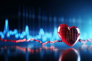 röd hjärta på de bakgrund av en suddig skärm med hjärta Betygsätta vågor. begrepp av medicin och hälsa bevarande. genererad förbi artificiell intelligens foto