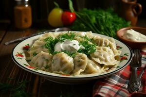 hemlagad ukrainska traditionell maträtt dumplings. ai generativ foto