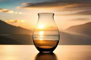 en vas med en solnedgång i de bakgrund. ai-genererad foto