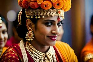 en brud i traditionell indisk klädsel. ai-genererad foto
