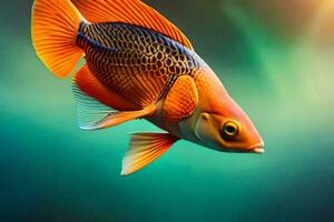 en fisk med orange och svart fenor är simning. ai-genererad foto