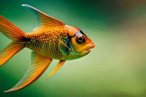 en fisk med en gul och blå kropp. ai-genererad foto