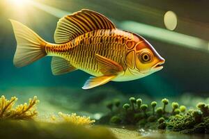 en fisk simning i de vatten med solljus lysande. ai-genererad foto
