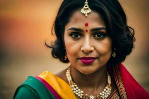 en skön indisk kvinna i traditionell klädsel. ai-genererad foto