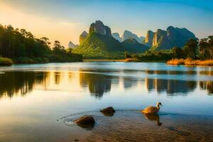 de yangshuo flod i Kina. ai-genererad foto