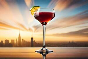 en cocktail med en solnedgång se. ai-genererad foto
