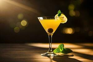 cocktail på de tabell med en citron- och mynta. ai-genererad foto