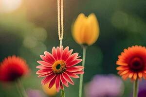 en halsband hängande från en blomma. ai-genererad foto