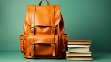 böcker och ryggsäck symboliserar utbildning uppsökande isolerat på en lutning bakgrund foto