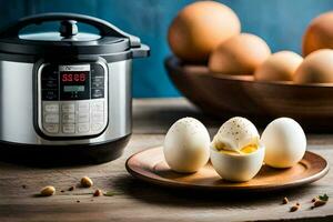ett omedelbar pott med ägg och en skål av ägg. ai-genererad foto