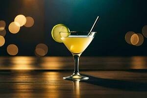 en cocktail med en kalk skiva på topp. ai-genererad foto