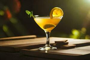 cocktail i en glas på en trä- tabell. ai-genererad foto