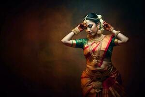 bharatanatyam kvinna dansare. generera ai foto