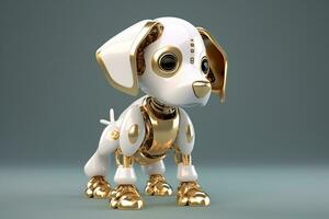 robot hund i vit och guld ai genererad foto