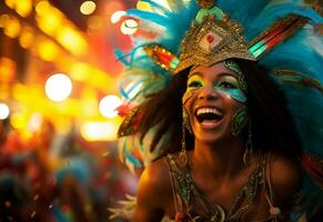ai generativ en vibrerande samling av bilder fångande de energi och spänning av Brasiliens karneval och samba kultur från färgrik kostymer och masker foto
