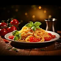 utsökt italiensk spaghetti tallrik - ai genererad foto