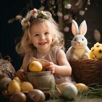 Lycklig påsk med kanin - ai genererad foto