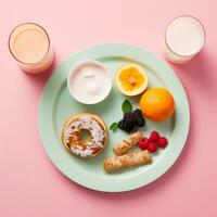 utsökt frukost med frukt och bär - ai genererad foto