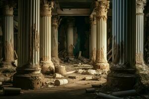 majestätisk antik kolonner övergiven. generera ai foto
