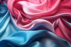 slät och mjuk rosa och blå satin silke bakgrund. generativ ai foto