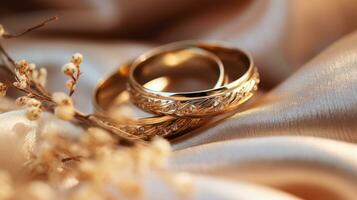 bröllop ringar på romantisk bakgrund foto