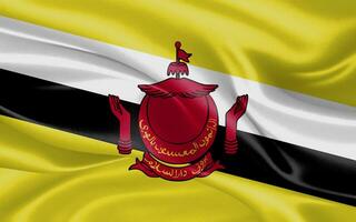 3d vinka realistisk silke nationell flagga av brunei. Lycklig nationell dag brunei flagga bakgrund. stänga upp foto