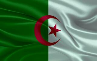 3d vinka realistisk silke nationell flagga av Algeriet. Lycklig nationell dag algeriet flagga bakgrund. stänga upp foto