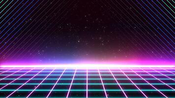 retro stil 80-90-tal laser neon bakgrund. trogen rutnät landskap. digital cyber yta. lämplig för design i de stil av de 1980-1990-talet. 3d illustration foto
