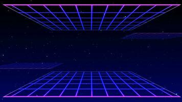 retro stil 80-90-tal laser neon bakgrund. trogen rutnät landskap. digital cyber yta. lämplig för design i de stil av de 1980-1990-talet. 3d illustration foto