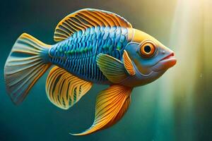 en fisk med ljus färger är simning i de vatten. ai-genererad foto