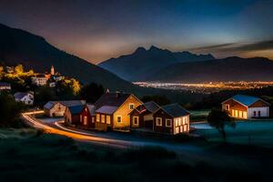 Foto tapet de himmel, berg, natt, de by, de lampor, de lampor, de. ai-genererad