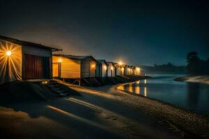 Foto tapet de natt, strand, hus, de vatten, de vatten, de vatten, de. ai-genererad