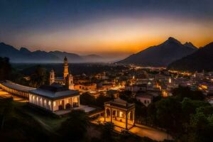 Foto tapet de himmel, berg, de stad, de stad lampor, de stad, de stad. ai-genererad