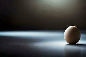 ett ägg Sammanträde på en tabell i främre av en ljus. ai-genererad foto