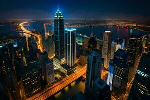 de stad horisont på natt i Shanghai, Kina. ai-genererad foto