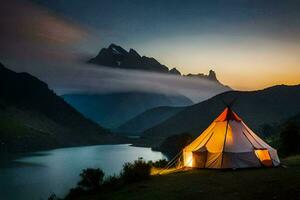 de bäst camping tält för ryggsäcksfärd. ai-genererad foto