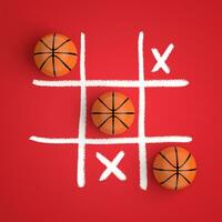 basketboll bollar i tic tac tå spel. 3d tolkning foto