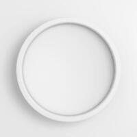 vit tom cirkel bricka knapp attrapp mall med skugga. 3d tolkning foto
