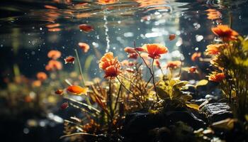 de vibrerande blomma blommar i de äng, omgiven förbi natur genererad förbi ai foto