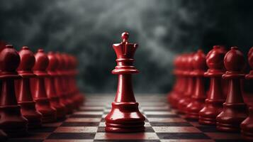 schack bitar på en schack styrelse med röd bakgrund. ai generativ foto