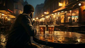 ung vuxna njuter drycker på en bar i de stad genererad förbi ai foto