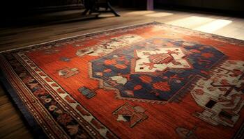 turkiska matta dekorerar de elegant levande rum med livskraft genererad förbi ai foto