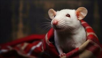 söt fluffig råtta, med polisonger, ser på kamera inomhus genererad förbi ai foto