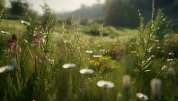 en äng av vildblommor, en lugn landskap av natur skönhet genererad förbi ai foto