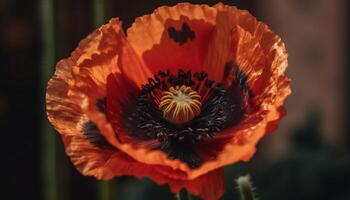 vibrerande gul tulpan blomma i natur äng, omgiven förbi grön genererad förbi ai foto